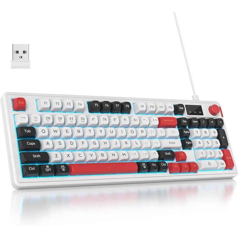 96% Matcha Green Keyboard with Number Pad Knob, 98 Silent Mechanical Feeling Membrane Creamy Gaming Keyboard 3-Mode Wired/ 5.0/2.4G for Win/(98 Matcha)